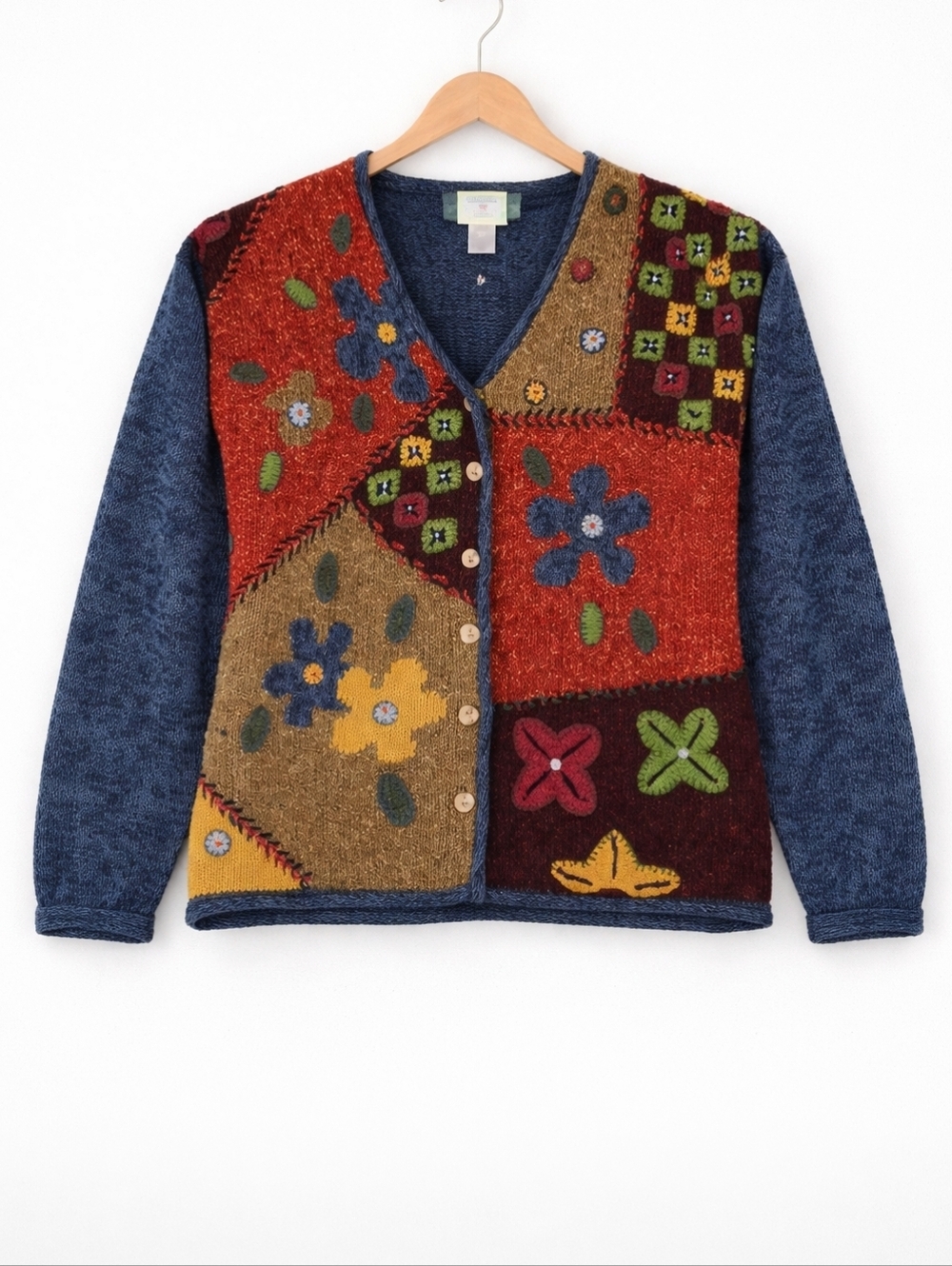 Susan Bristol Casuals~Granola~Patchwork~Maximalist~Womens Cardigan~Size Large